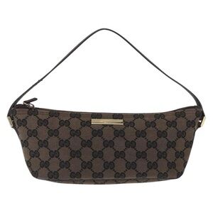 Gucci Brown GG Monogram Wristlet Clutch with Gold Accent